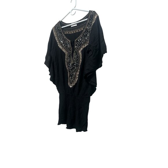 Miss June Paris Sequin Tunic Mini Dress S-XL Black Boho Y2K Embellished Smocke - Picture 13 of 16